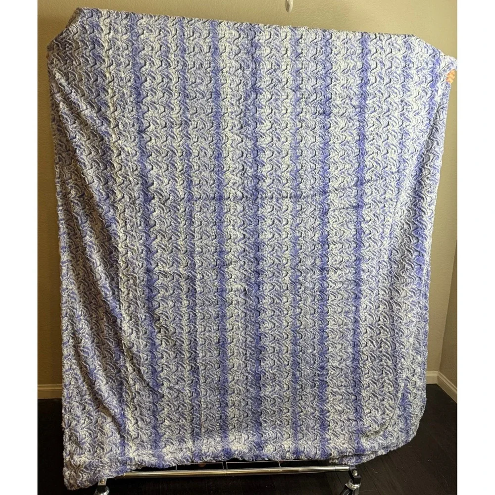 Sew Sweet Minky Designs 76x57 Blanket Purple White Striped Plush Throw USA NEW
